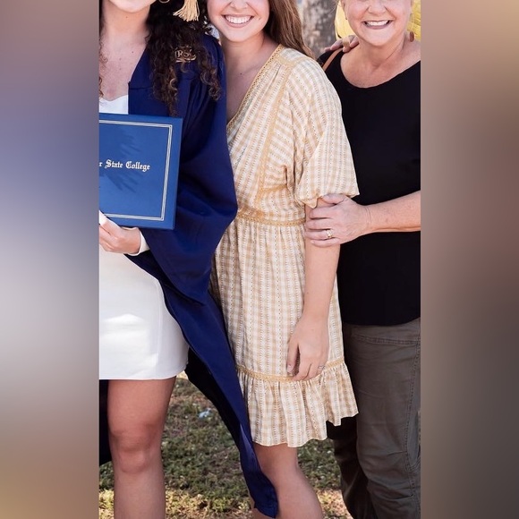 Max Studio yellow checkered gingham embroidered daisy dress - Picture 5 of 8